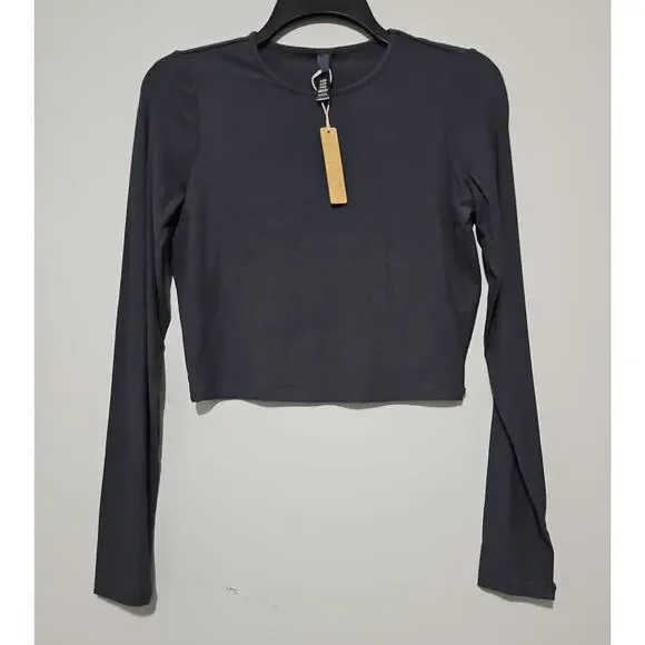 NWT Skims Soft Lounge Ribbed Crop Top Womens Small Graphite Long Sleeve - Picture 4 of 8